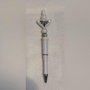 White Beaded Pen with Silver Accents -NEW